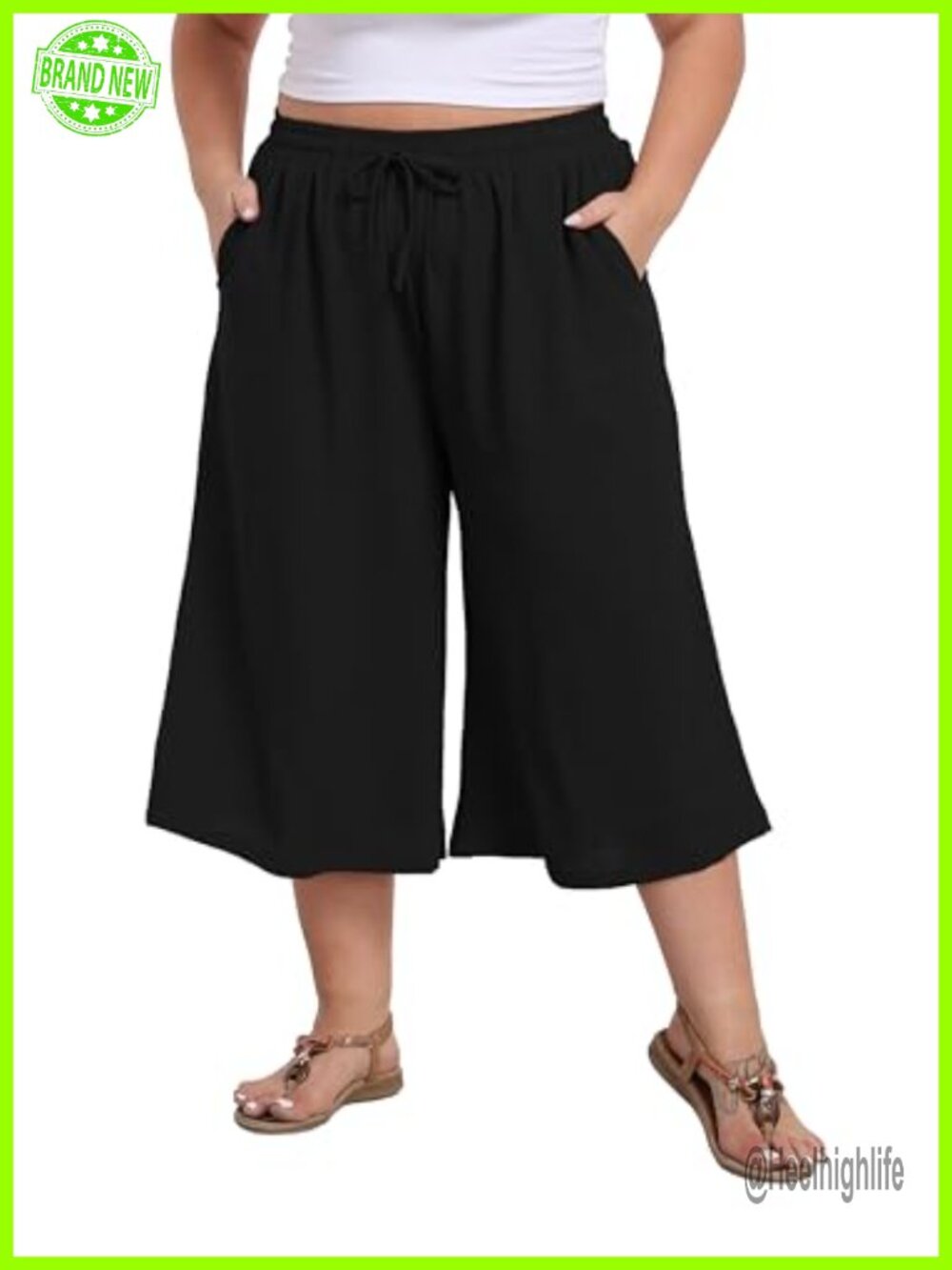 Plus Size Wide Leg Capri Pants with Pockets Summer Palazzo